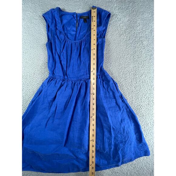 J Crew Dress Womens 0 Linen Royal Blue Pockets Cap Sleeve Fit & Flare Zipper - Picture 5 of 9